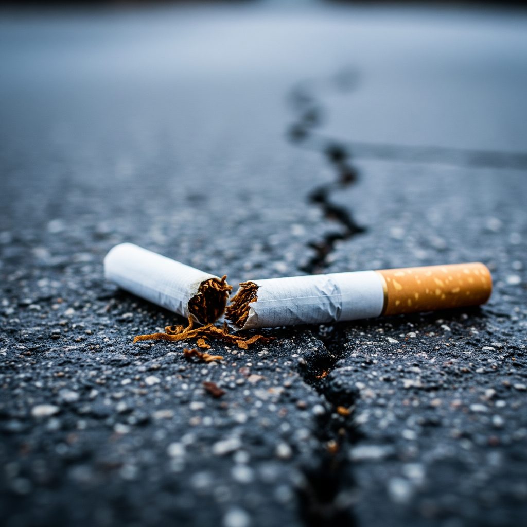 Un cigarro tirado en el suelo roto